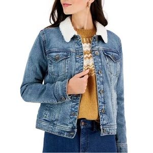Distressed Jean Jacket with Sherpa Collar (S)